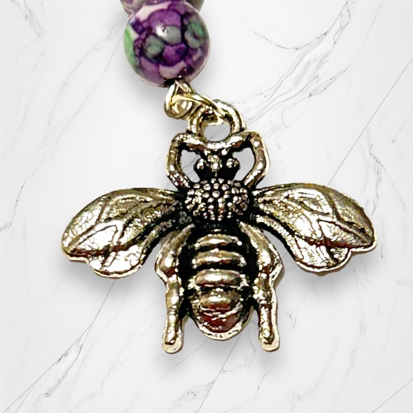 Hand Crafted Earrings Bumble Bee Dangle Silver Purple Mosaic Pierced Long - Picture 3 of 7